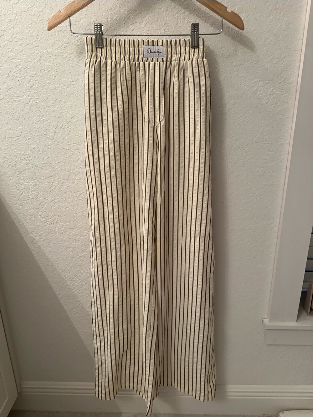 White Fox Boutique Cream Wide-Leg Pinstripe Pants